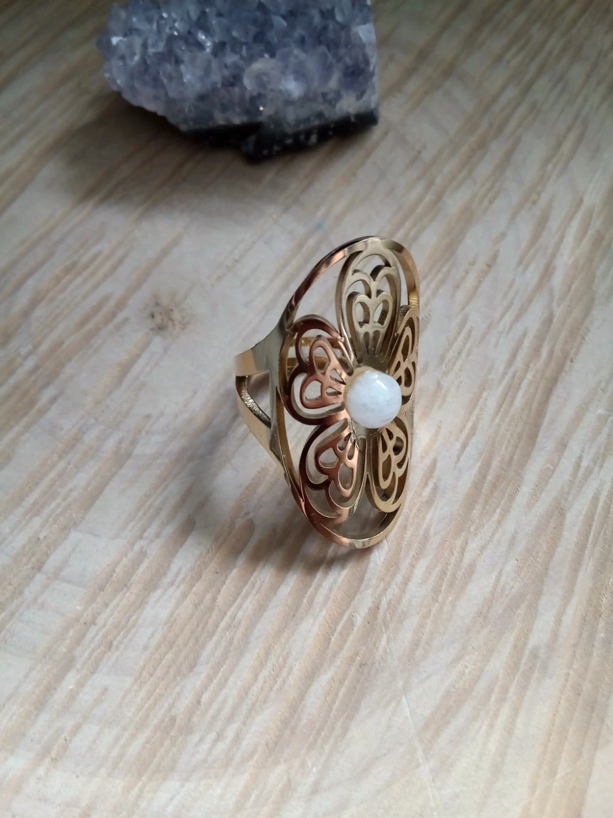 Bague pierre de lune et acier 🤍. – photo 2
